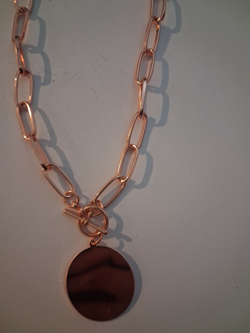 Gold-Tone Paperclip Chain Necklace with Round Pendant And Earrings Set